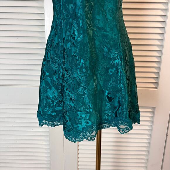 Vintage Victoria’s Secret Satin Lace Babydoll Slip Dress Teal Green Size Small - Picture 5 of 7